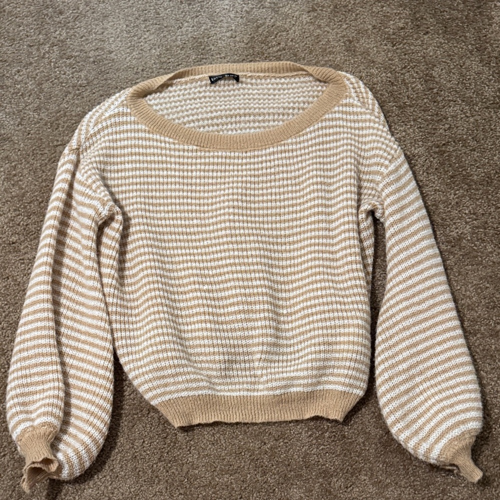 SHEIN Beige and White Striped Sweater